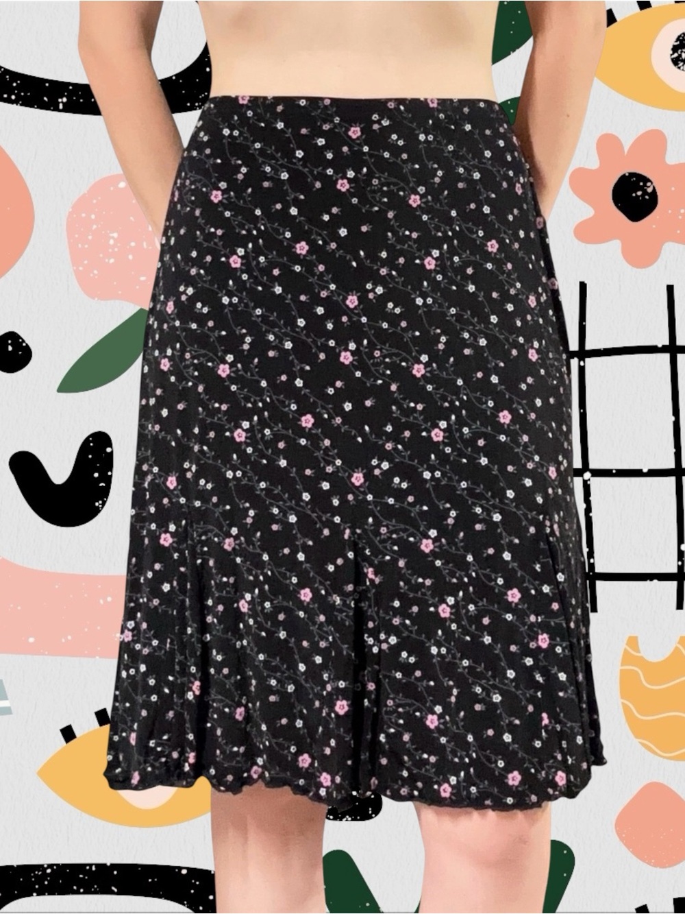 Dressbarn | Slinky High Waisted Dainty Floral Print Knee Length Skirt